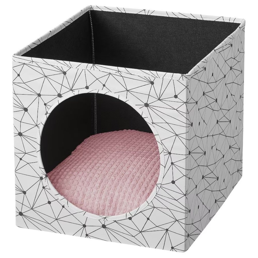 Ikea's Lurvig Cat house with pad, white/pink 13x15x13"